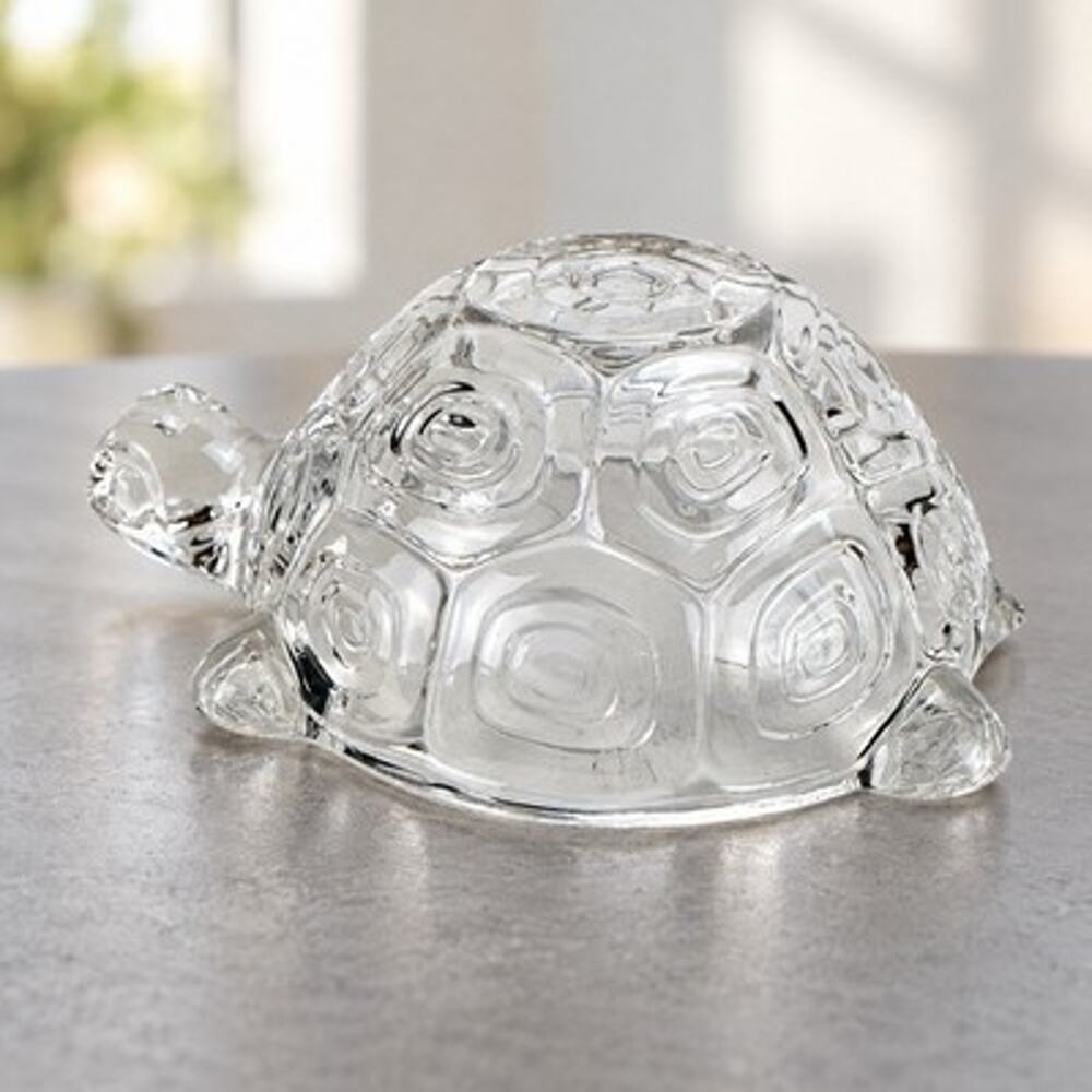 Clear Glass Turtle Figurine 6” Tortoise Decorative Animal Collectible